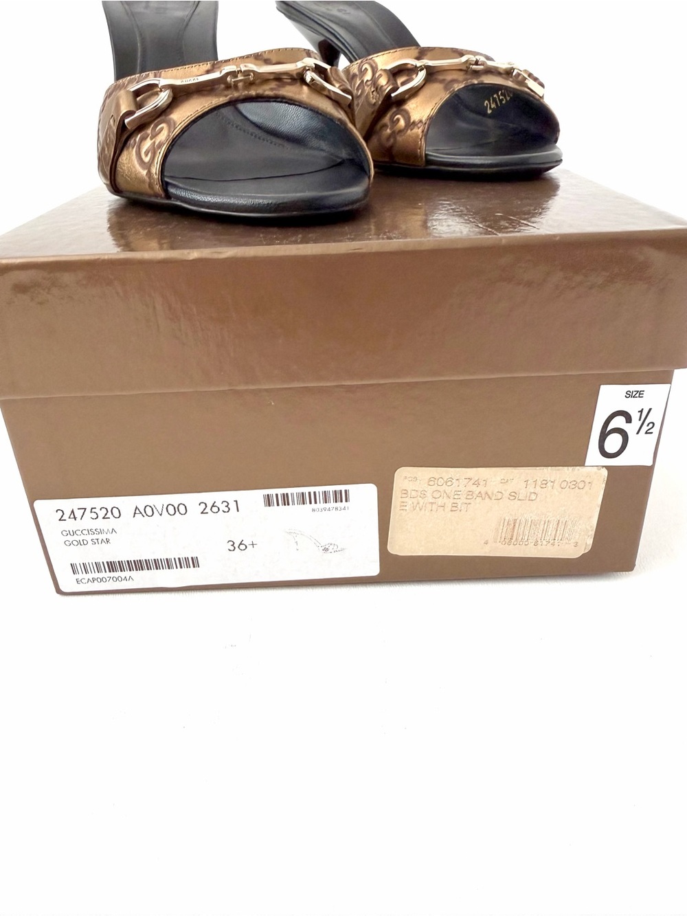 GUCCI | Y2K Guccissima Double G Gold Bronze Horsebit Mules Slip on Heel EU 36.5 - Picture 15 of 15